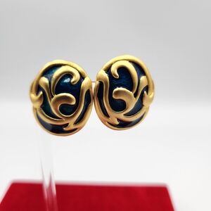 Elegant Vintage Gold Tone and greenish Blue Earrings